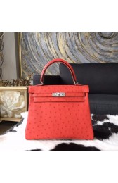Best Hermes Autruche Ostrich Kelly 28cm Souple Retourne Bag Handstitched Palladium Hardware, Bougainvillier A5 RS19117