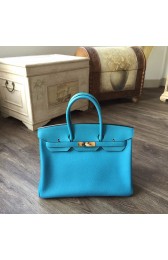Cheap Hermes Birkin 35cm Togo Calfskin Leather Bag Gold Hardware Handstitched, Turquoise Blue 7B RS20035