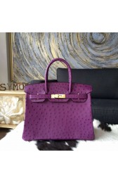Copy Hermes Autruche Ostrich Birkin 30cm Bag Hand Stitched Gold Hardware Handstitched, Violet 5C RS12179