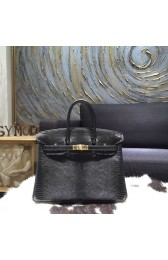 Copy Hermes Birkin 25cm Lizard Skin Original Leather Bag Handstitched Gold Hardware, Noir RS04130
