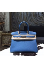 Copy Hermes Birkin 30cm Taurillon Clemence Bag Handstitched Palladium Hardware, Mykonos 7Q RS05283