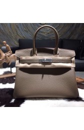Designer Hermes Birkin 30cm Togo Calfskin Bag Original Leather Handstitched, Etoupe Elephant Grey CK18 RS08647