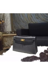 Fake Fake Hermes Mini Kelly Pochette 22cm Epsom Calfskin Leather Gold Hardware, Noir RS21286