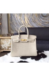 Fake Hermes 30cm Matte Alligator Crocodile Birkin Gold Hardware Handstitched, Beton 8L RS03676
