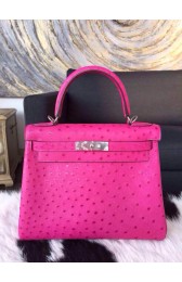 Fake Hermes Autruche Ostrich Souple Retourne Kelly 32cm Bag Handstitched Palladium Hardware, Fuschia Pink 5J RS05135