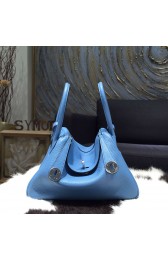 Fake Imitation Hermes Lindy 26cm/30cm Taurillon Clemence Calfskin Bag Handstitched, Blue Paradise 2T RS17317
