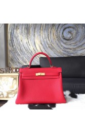 Fashion Copy Hermes Kelly 32cm Bag Togo Calfskin Handstitched Gold Hardware Handstitched, Rouge Casaque Q5 RS02376