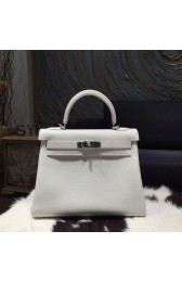 Fashion Fake Hermes Kelly 28cm Togo Calfskin Bag Handstitched Palladium Hardware, Blanc RS02718