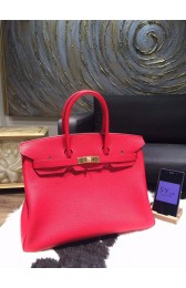 Fashion Hermes Birkin 35cm Taurillon Clemence Calfskin Leather Bag Gold Hardware Handstitched, Rouge Casaque Q5 RS08114