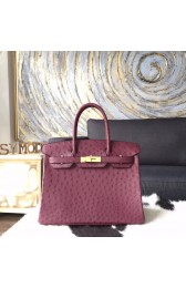Hermes Autruche Ostrich Birkin 30cm Bag Handstitched Gold Hardware, Bordeaux CK57 RS14143