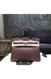 Hermes Autruche Ostrich Birkin 30cm Bag Handstitched Gold Hardware Handstitched, Marron Fonce CK45 RS19351