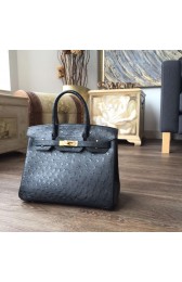 Hermes Autruche Ostrich Birkin 30cm Bag Handstitched Gold Hardware, Noir RS13991