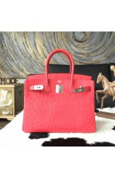 Hermes Autruche Ostrich Birkin 30cm Bag Handstitched Palladium Hardware, Bougainvillier A5 RS19758