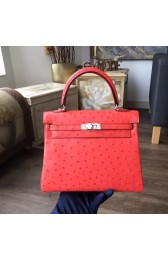 Hermes Autruche Ostrich Kelly 28cm Souple Retourne Bag Handstitched Palladium Hardware, Bougainvillier A5 RS01879