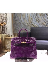 Hermes Birkin 25cm Shiny Alligator Crocodile Gold Hardware Handstitched, Amethyst 9G RS13076