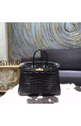 Hermes Birkin 25cm Shiny Alligator Crocodile Gold Hardware Handstitched, Noir RS09301