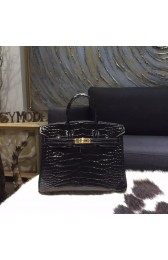 Hermes Birkin 25cm Shiny Alligator Crocodile Handstitched Gold Hardware, Noir Black RS10397