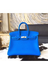 Hermes Birkin 25cm Taurillon Clemence Calfskin Bag Handstitched Palladium Hardware, Blue Hydra T7 RS12199