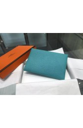 Hermes Calvi Card Holder Case Handstitched Taurillon Clemence Calfskin, Turquoise Blue 7B RS11221