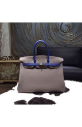 Hermes Horseshoe Birkin 35cm Togo Calfskin Bag Handstitched Palladium Hardware, Etain 8F/Blue Electric 7T RS17464
