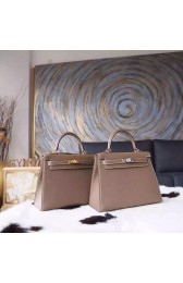 Hermes Kelly 25cm Epsom Calfskin Bag Handstitched Palladium Hardware, Etoupe CK18 RS03907