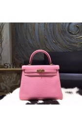 Hermes Kelly 25cm Taurillon Clemence Calfskin Original Leather Bag Handstitched Gold Hardware, Pink 5P RS16485