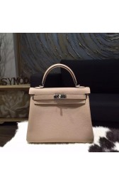 Hermes Kelly 25cm Taurillon Clemence Original Leather Bag Handstitched Palladium Hardware, Gris Tourterelle CK81 RS03731
