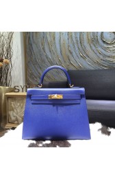Hermes Kelly 28cm Epsom Calfskin Sellier Rigide Bag Handstitched Palladium Hardware, Blue Electric 7T RS09333