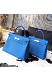 Hermes Kelly 28cm Taurillon Clemence Bag Handstitched Palladium/Gold Hardware, Mykonos 7Q RS02305