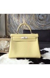 Hermes Kelly 28cm Togo Calfskin Bag Handstitched Palladium Hardware, Jaune Poussin 1Z RS07903