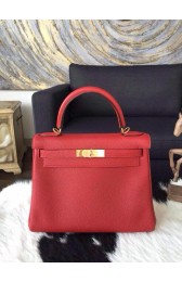 Hermes Kelly 28cm Togo Hand Stitched Palladium, Rouge Garance CK54 RS10941