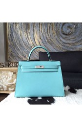 Hermes Kelly 32cm Bag Sellier Rigide Epsom Calfskin Palladium Hardware Handstitched, Blue Atoll 3P RS07222