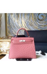 Hermes Kelly Autruche Ostrich 28cm Sellier Rigide Bag Handstitched Palladium Hardware, Terre Cuite CC94 RS00371