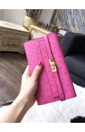 Hermes Kelly Wallet Autruche Ostrich Skin Handstitched Gold Hardware, Fuschia Pink 5J RS06676