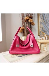 Hermes Lindy 26/30cm Taurillon Clemence Calfskin Bag Handstitched, Ruby B5 RS11628