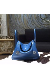 Hermes Lindy 26cm/30cm Taurillon Clemence Calfskin Bag Handstitched, Blue de Galice S7 RS21105