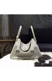 Hermes Lindy 26cm/30cm Taurillon Clemence Calfskin Bag Handstitched, Pearl Grey CK80 RS05086