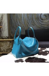 Hermes Lindy 26cm/30cm Taurillon Clemence Calfskin Bag Handstitched, Blue Izmir 7W RS11764