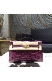 Hermes Mini Kelly Pochette 22cm Alligator Gold Hardware, Cassis N5 RS18833