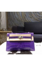 Hermes Mini Kelly Pochette 22cm Alligator Palladium Hardware, Ultraviolet 5L RS08072