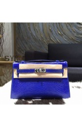 Hermes Mini Kelly Pochette 22cm Lizard Palladium Hardware Handstitched, Blue Electric 7T RS07264