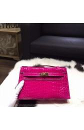 Hermes Mini Kelly Pochette 22cm Shiny Alligator Gold Hardware Handstitched, Rose Scheherazade J5 RS05992
