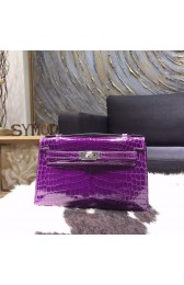 Hermes Mini Kelly Pochette 22cm Shiny Alligator Palladium Hardware Handstitched, Amethyst 9G RS02320