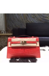 Hermes Mini Kelly Pochette 22cm Shiny Alligator Palladium Hardware Handstitched, Bougainvillier A5 RS21382