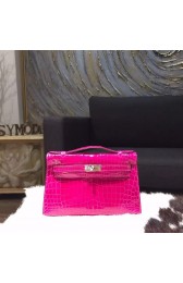 Hermes Mini Kelly Pochette 22cm Shiny Alligator Palladium Hardware Handstitched, Rose Sheherazade J5 RS08489