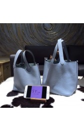Hermes Picotin Lock Bag 18cm/22cm Taurillon Clemence Palladium Hardware Hand Stitched, Bleu Lin CKJ7 RS00734