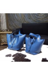 Hermes Picotin Lock Bag 18cm/22cm Taurillon Clemence Palladium Hardware Hand Stitched, Blue de Galice S7 RS08263