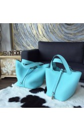 Hermes Picotin Lock Bag 18cm/22cm Taurillon Clemence Palladium Hardware Handstitched, Blue Atoll 3P RS03214