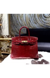 Hermes Shiny Alligator Crocodile Birkin 30cm Gold Hardware Handstitched, Bordeaux CK57 RS09983