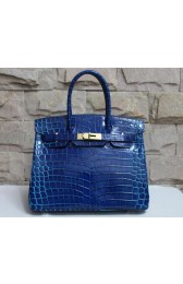 Hermes Shiny Alligator Crocodile Birkin 30cm Palladium Hardware Handstitched, Electric Blue 7T RS04484